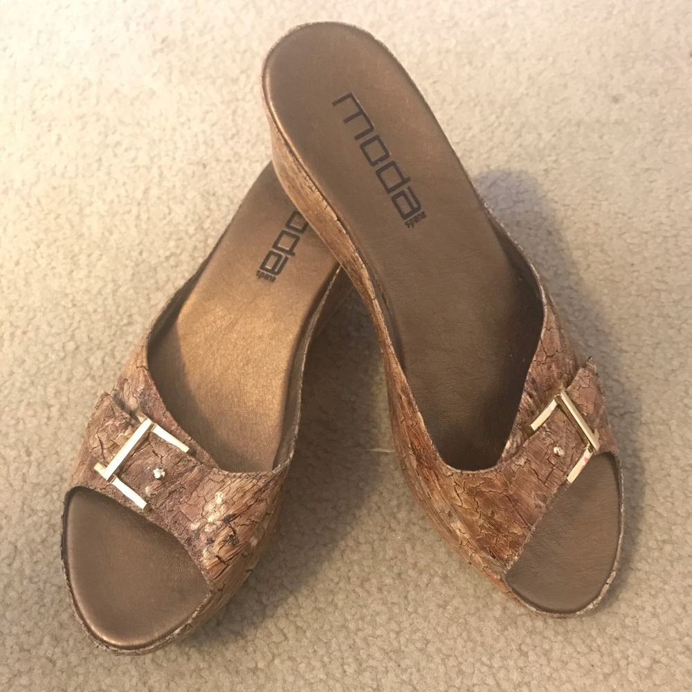 Moda Faux Cork Wedge Slide Sandals